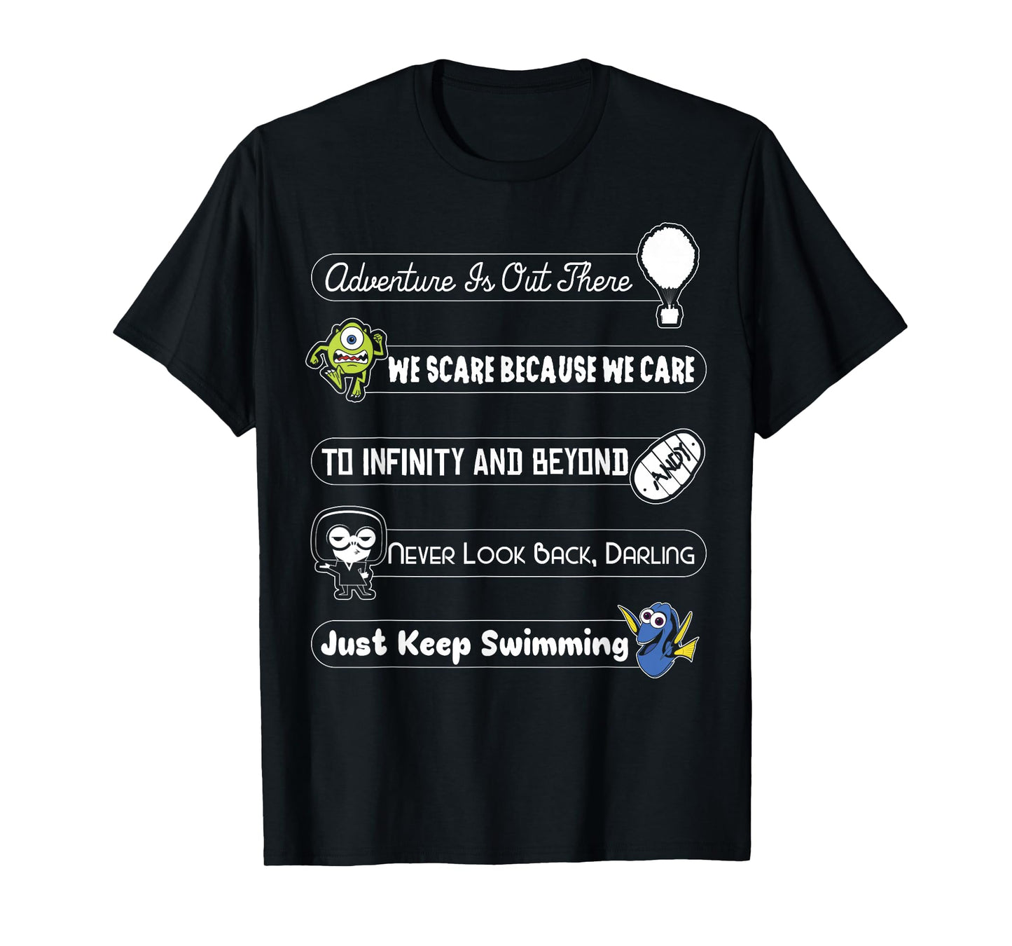 Disney Pixar Collection Iconic Character Slogan Text Stack T-Shirt