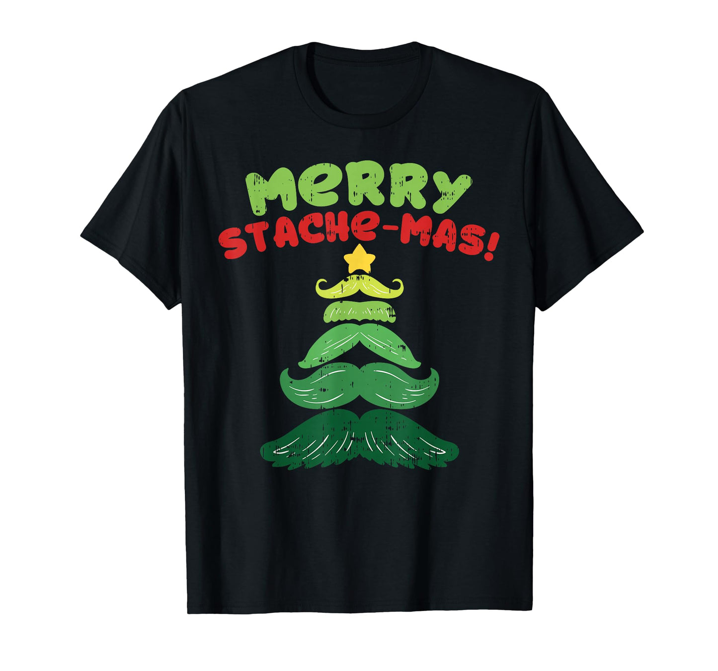 Funny Mustache Christmas Tree Shirt Merry Stachemas Beard T-Shirt