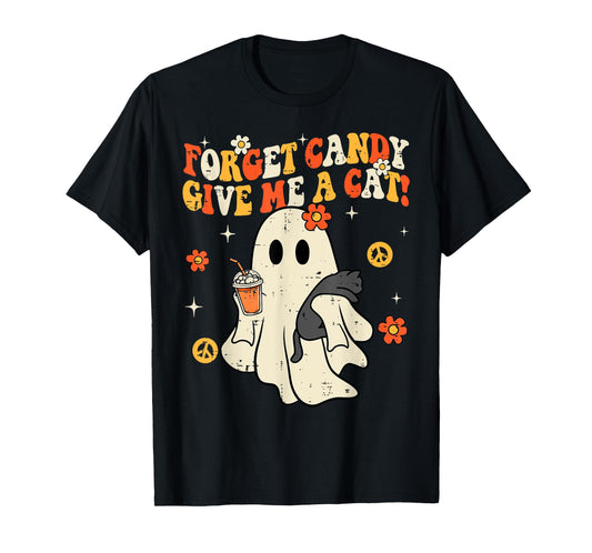 Halloween Black Cat Forget Candy Give Me Cat Kids Men Women T-Shirt