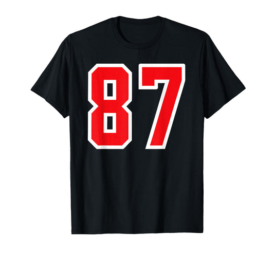 Number #87 White Red Varsity Number T-Shirt