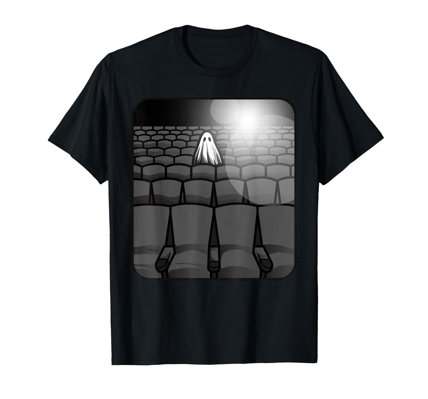 Sheet Ghost Haunted Movie Theater Sad Spooky Theatre Movies T-Shirt