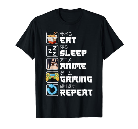Eat Sleep Anime Gaming Repeat Funny Japan Anime Manga Teens T-Shirt