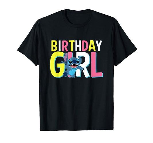 Disney Lilo & Stitch Birthday Girl Cute Stitch Text Logo T-Shirt
