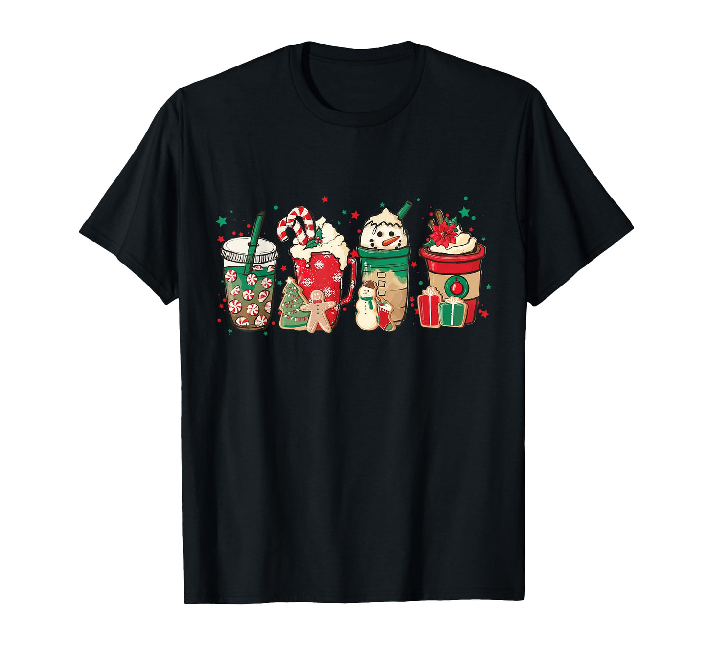 Vintage Santa Christmas Snowman Coffee Latte Mens Womens T-Shirt