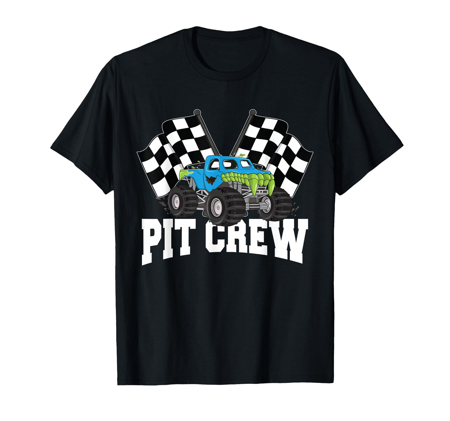 Pit Crew Monster Truck Racing Party And Checked Flag T-Shirt