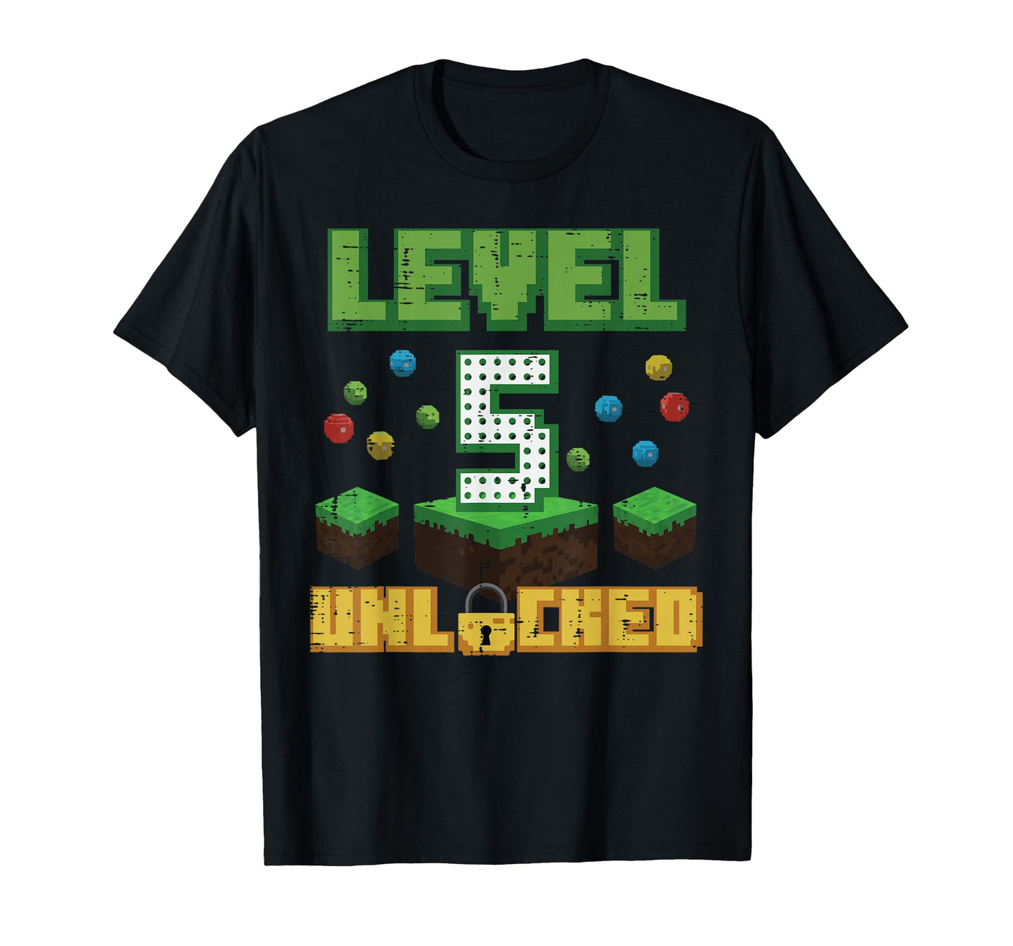 Level 5 Unlocked Pixel Gamer 5th Birthday Gaming Boys Kids T-Shirt