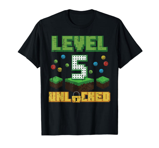 Level 5 Unlocked Pixel Gamer 5th Birthday Gaming Boys Kids T-Shirt