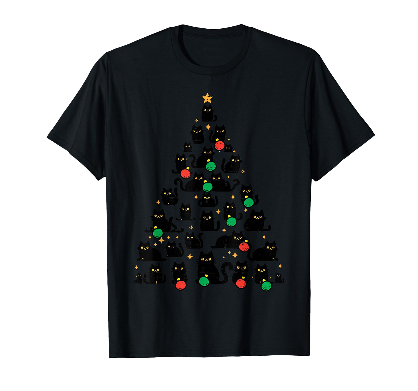 Black Cat Christmas Tree Funny Xmas Girls Boys Kids Women T-Shirt