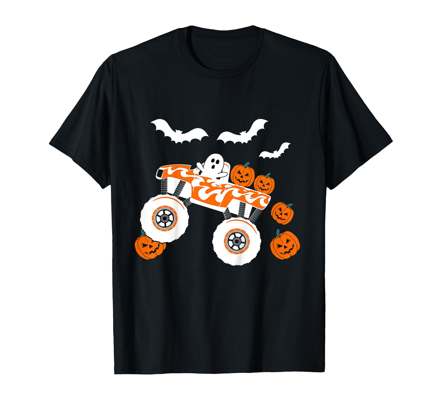 Kids Halloween Monster Truck Ghost For Boy's Toddler Kids Costume T-Shirt