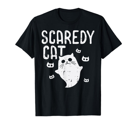 Scaredy Cat Ghost Funny Halloween Costume For Women Girls T-Shirt