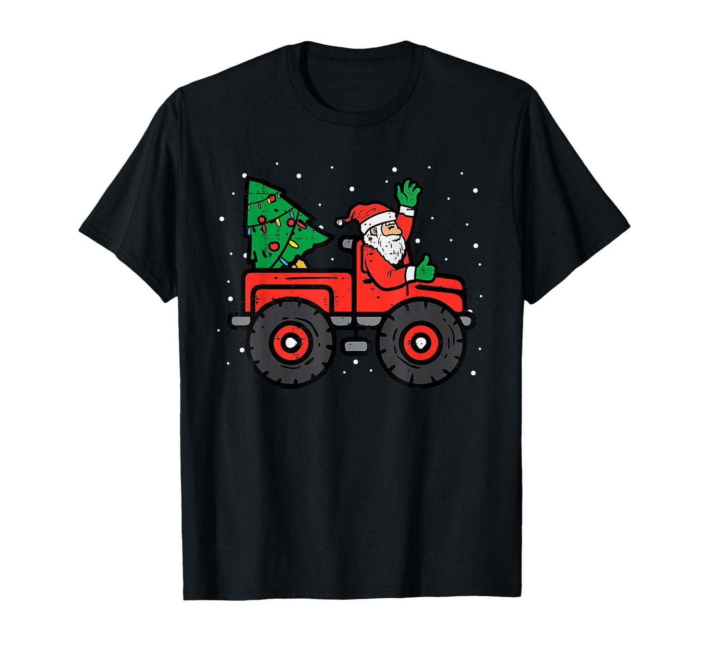 Santa Riding Monster Truck Christmas Tree Lights Kid Toddler T-Shirt
