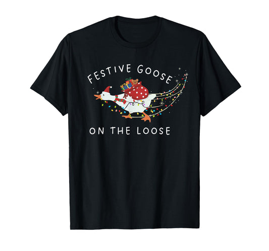 Festive Goose On The Loose Funny Goosemas Christmas Pajama T-Shirt