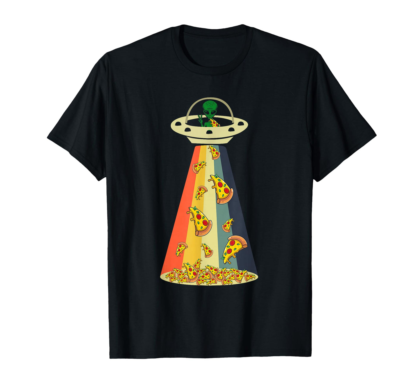 Funny Pizza UFO Alien Eating Pizza a UFO Extraterrestrial T-Shirt