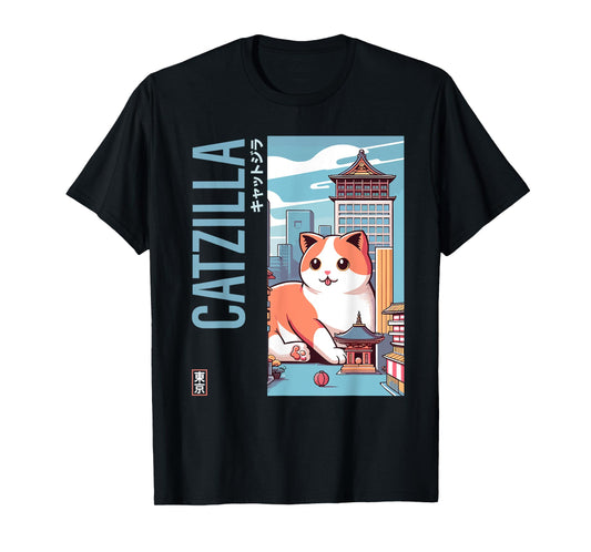 Catzilla Japanese Funny Cat Kawaii Parody Vintage Catzilla Men Women Kids T-Shirt