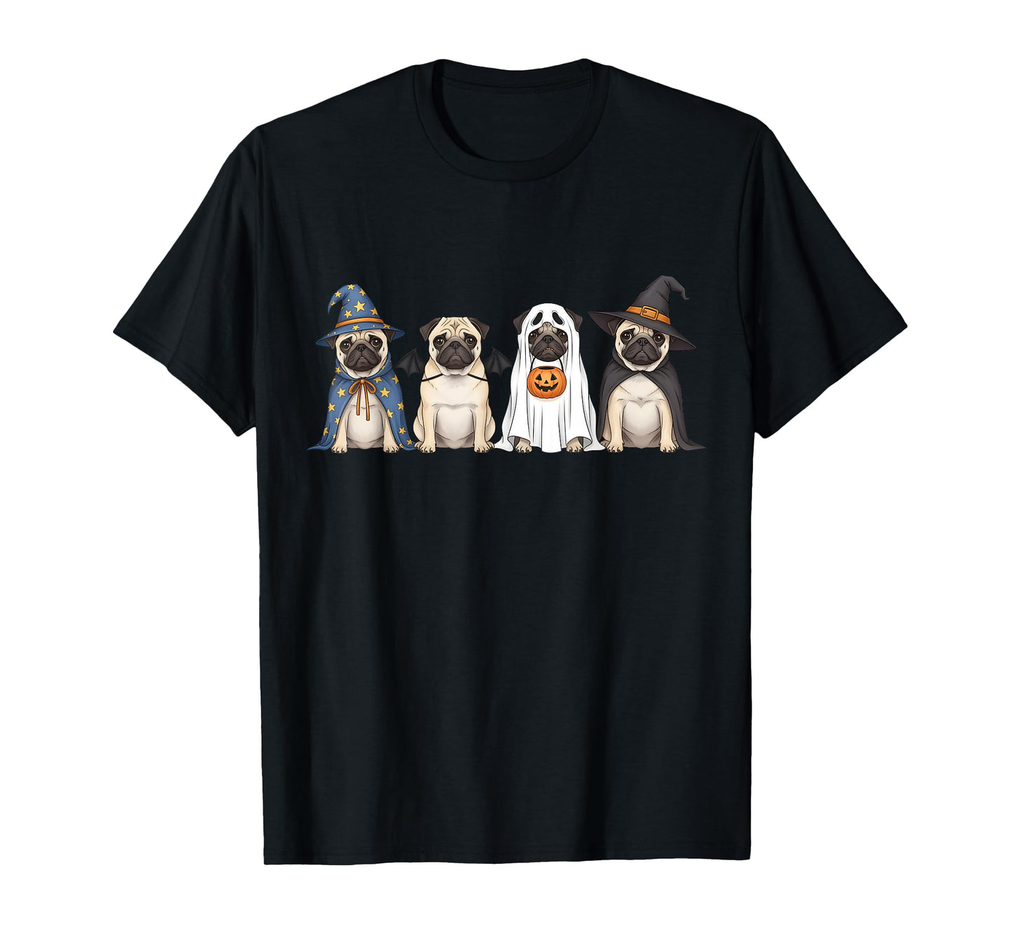 Pug Dog Witch Ghost Boo Costume Halloween Women Men Kid T-Shirt