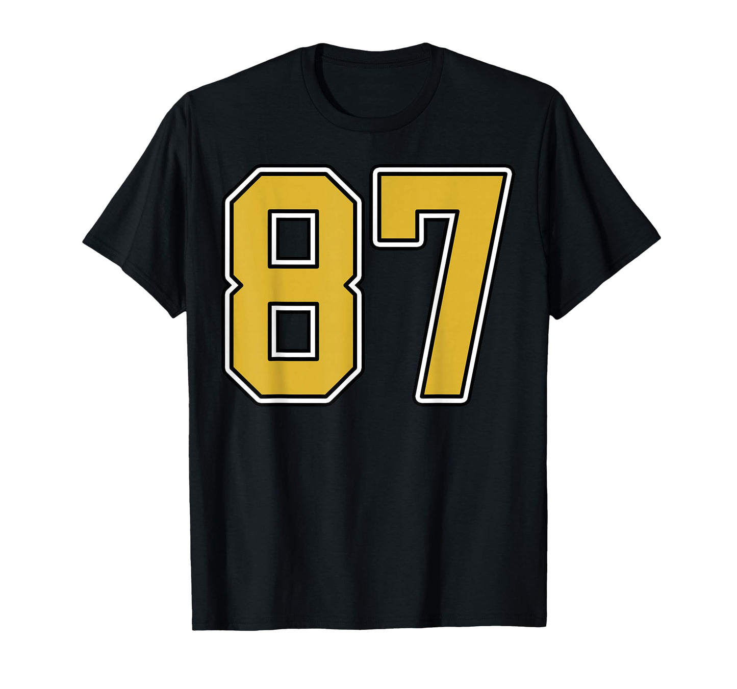 Old Gold Black White Sports Number 87 Jersey Uniform Player T-Shirt
