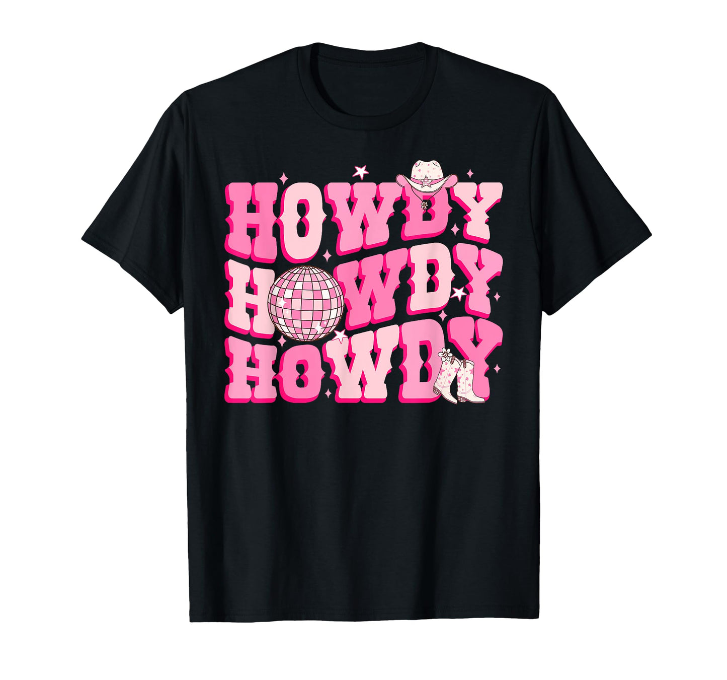 Howdy Southern Western Country Rodeo Pink Cowgirl Disco T-Shirt