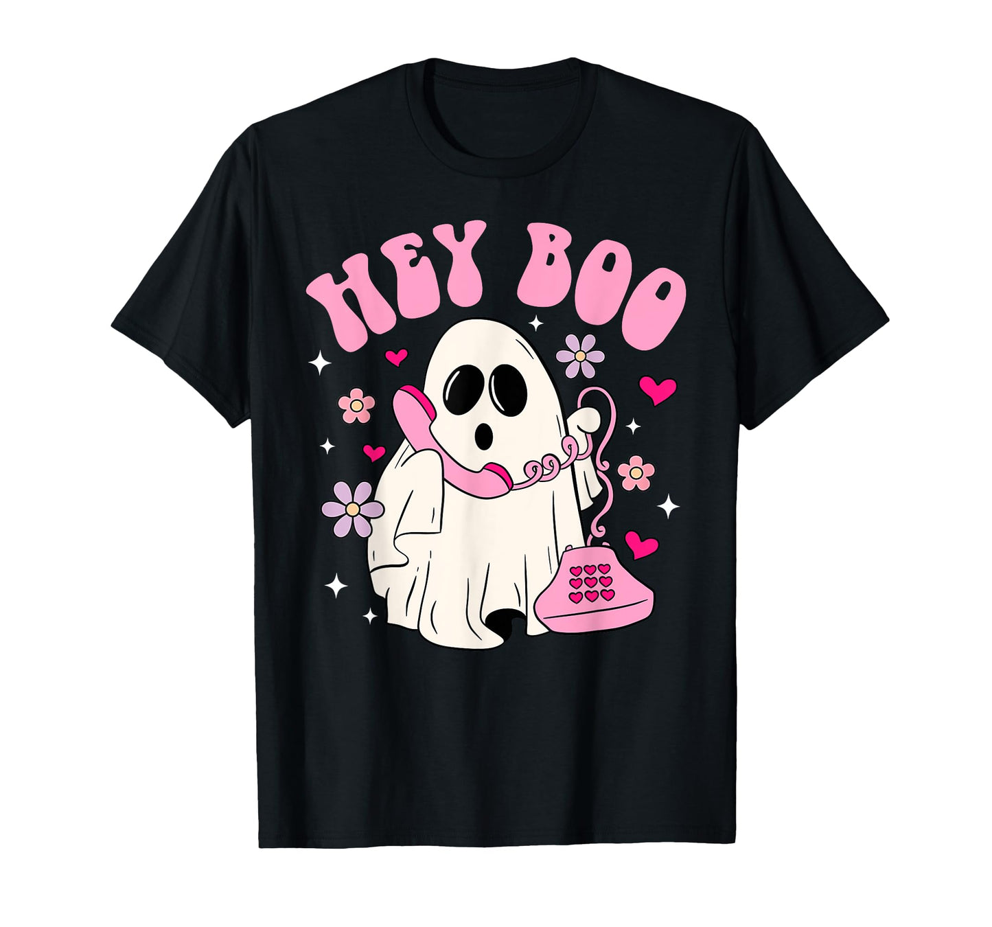 Groovy Hey Boo Cute Ghost Funny Halloween Women Kids Girls T-Shirt