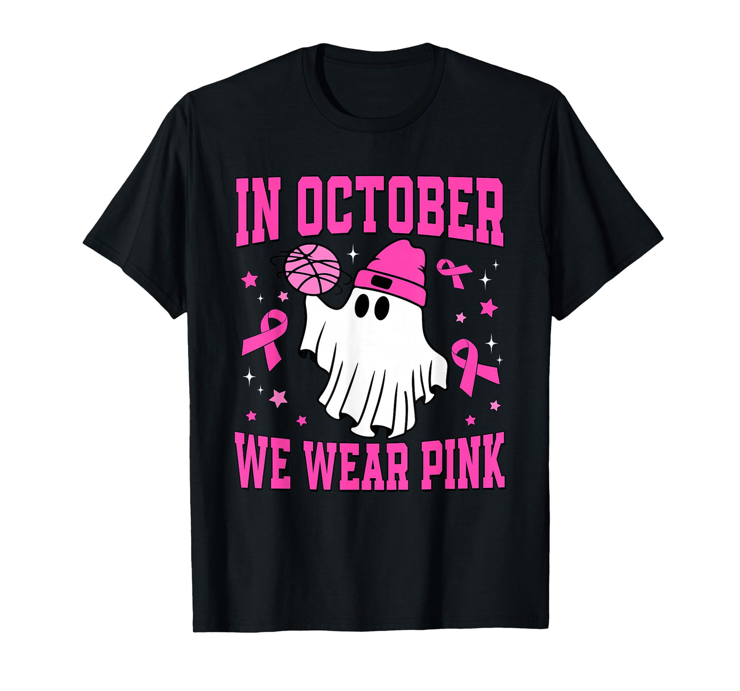 In October We Wear Pink Ghost Basketball Breast Cancer T-Shirt
