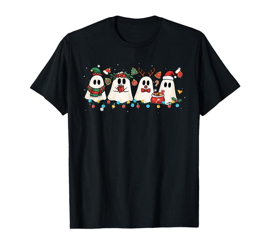 Cute Ghost Lights Tree Cake Merry Christmas Funny Xmas T-Shirt