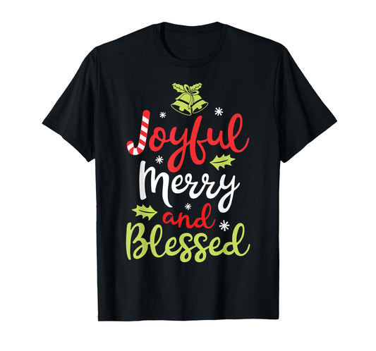 Joyful Merry and Blessed Christmas Women Girls Xmas Holiday T-Shirt