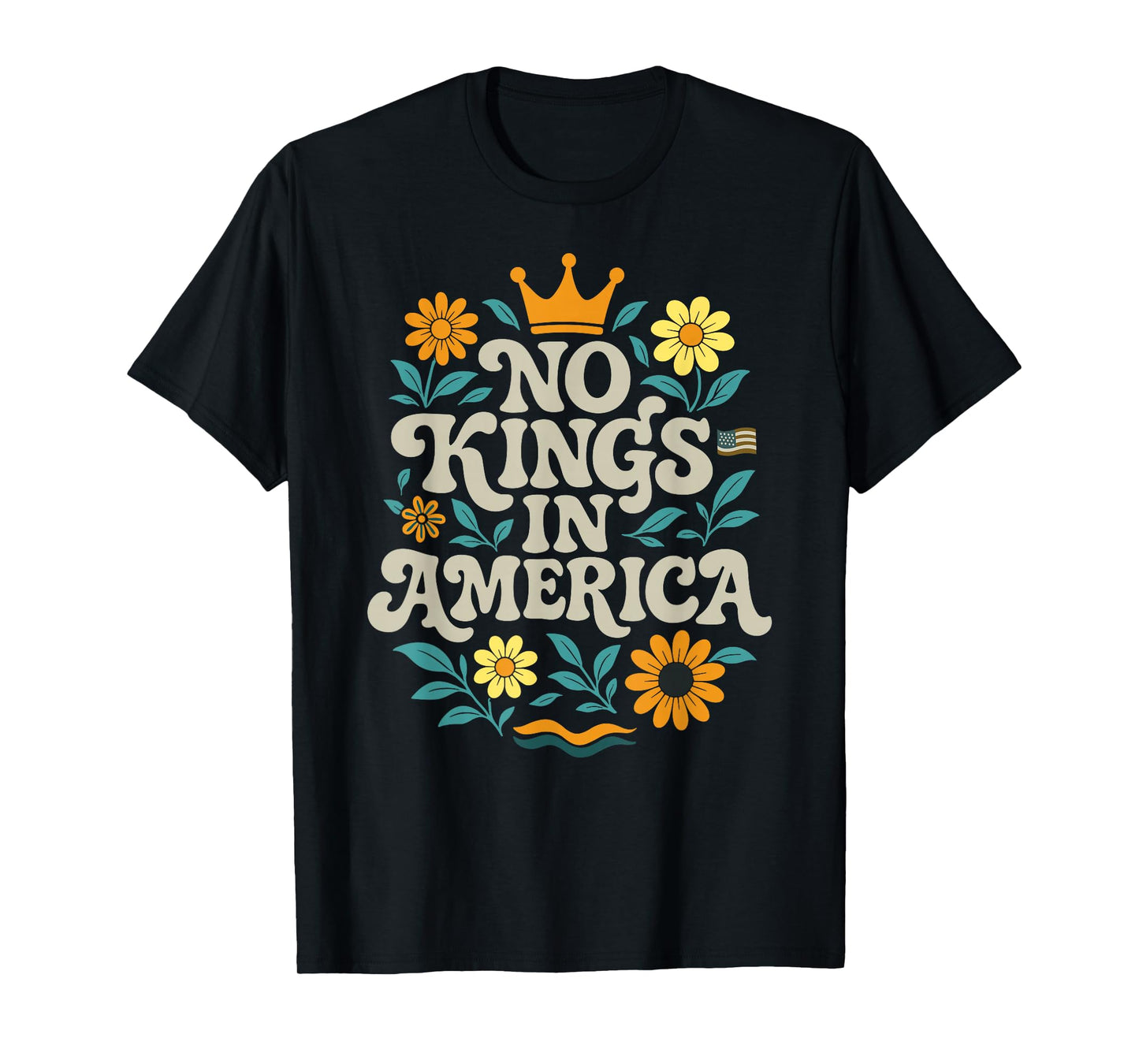 No King in American Retro Floral 70s Democracy Women T-Shirt