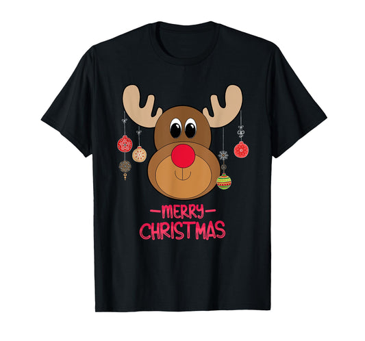 Rudolph Red Nose Reindeer Cute Santa Christmas T-Shirt