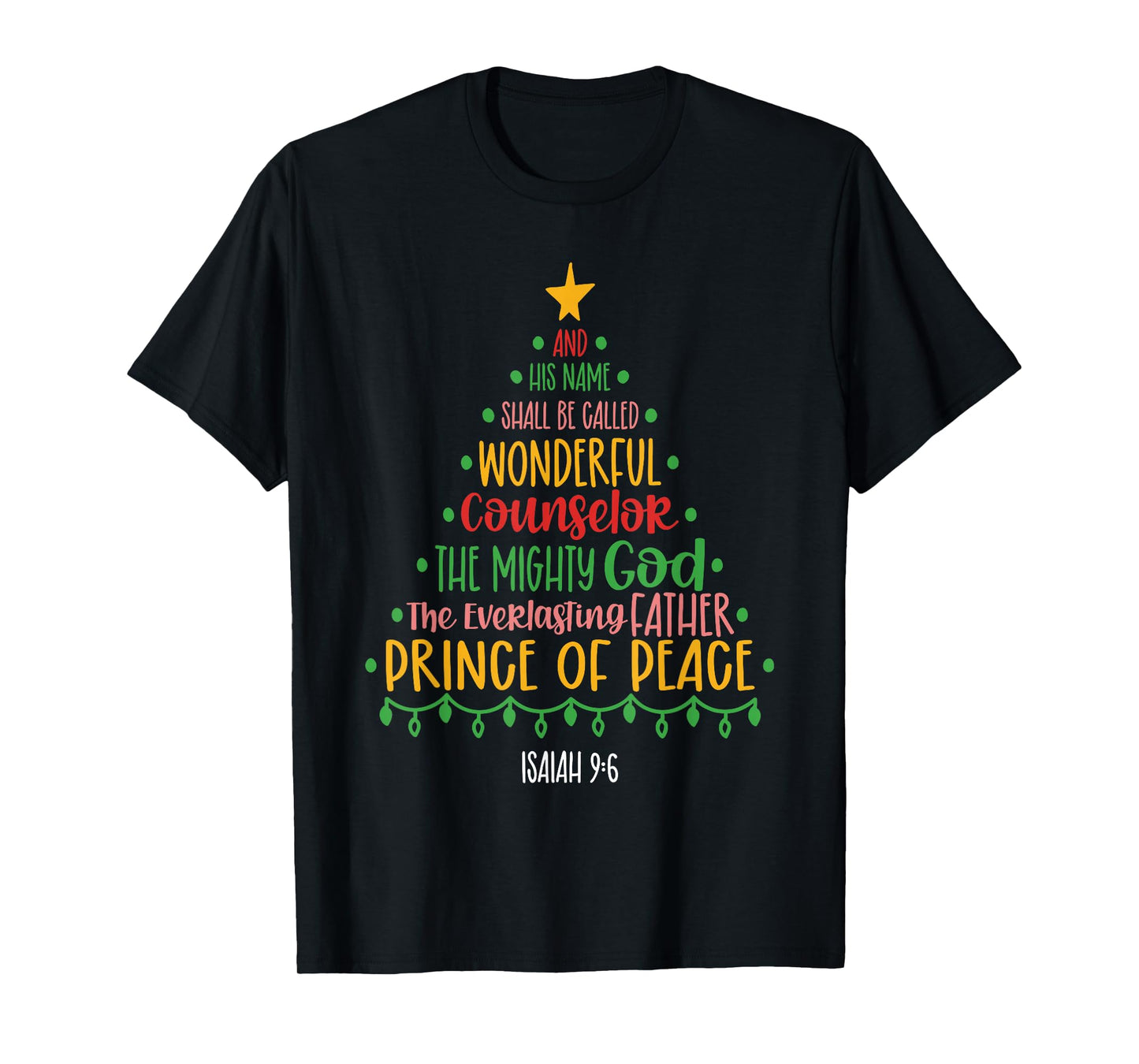 Christian Christmas Bible Verse Names of Jesus Tree Shaped T-Shirt