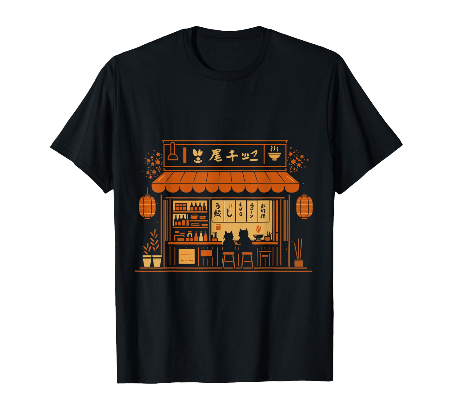 Funny cat ramen graphic tee Japanese Art Anime T-Shirt