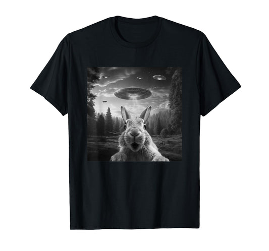Alien UFO Selfie Bunny Spaceship Weirdcore Funny Rabbit T-Shirt