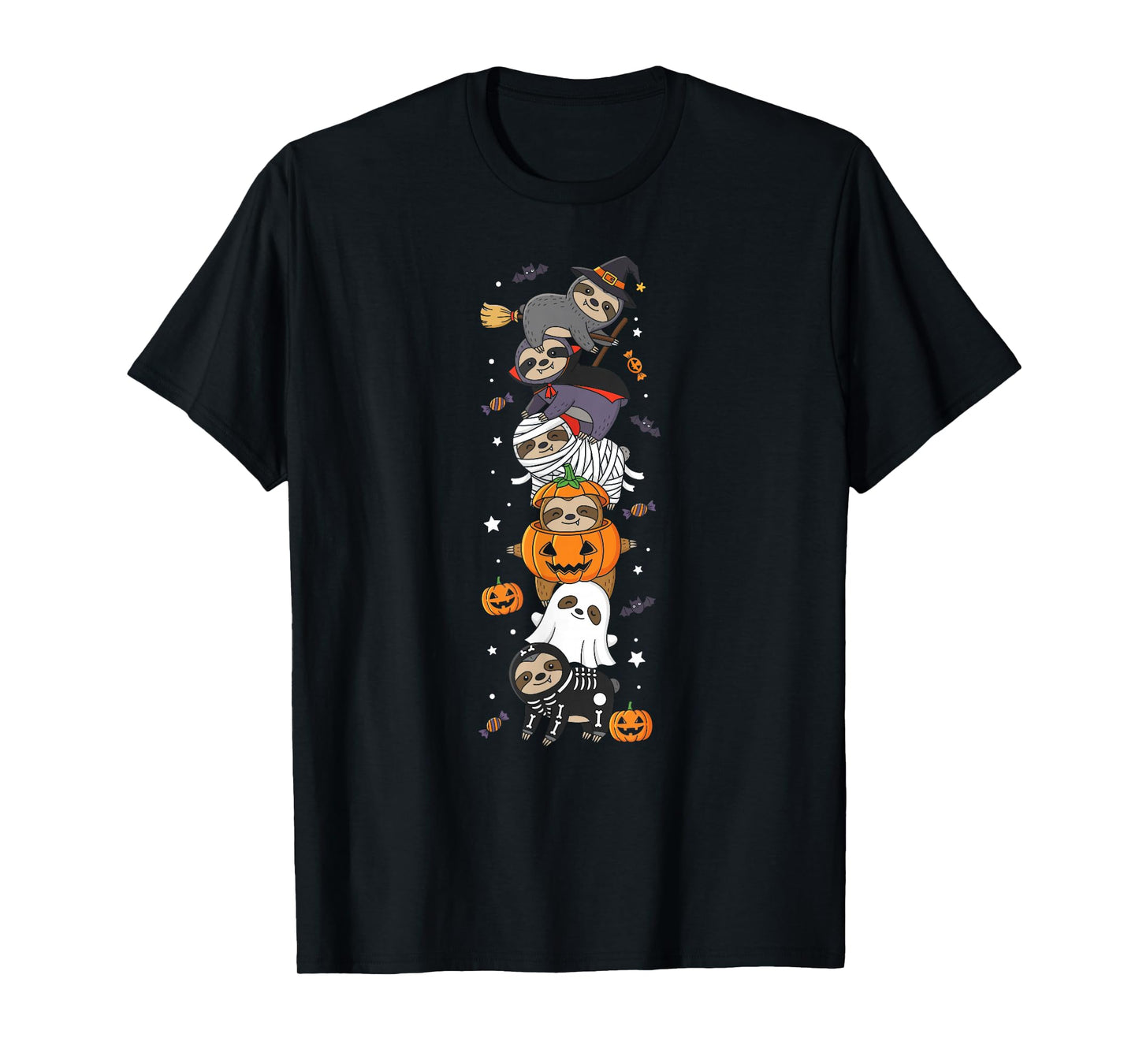 Funny Sloth Witch Vampire Ghost Halloween Kids Mens Womens T-Shirt