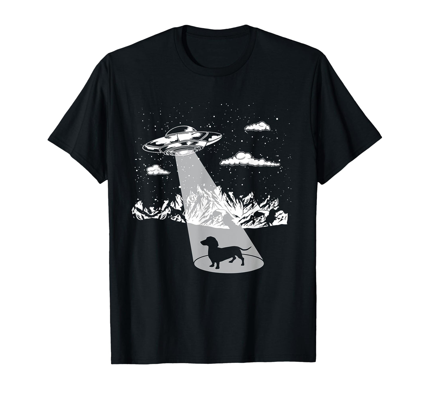 Funny Dachshund Ufo Designs Alien Abduction Dachshund T-Shirt for Dachshund Lovers, Unisex, Black, Short Sleeve, Small