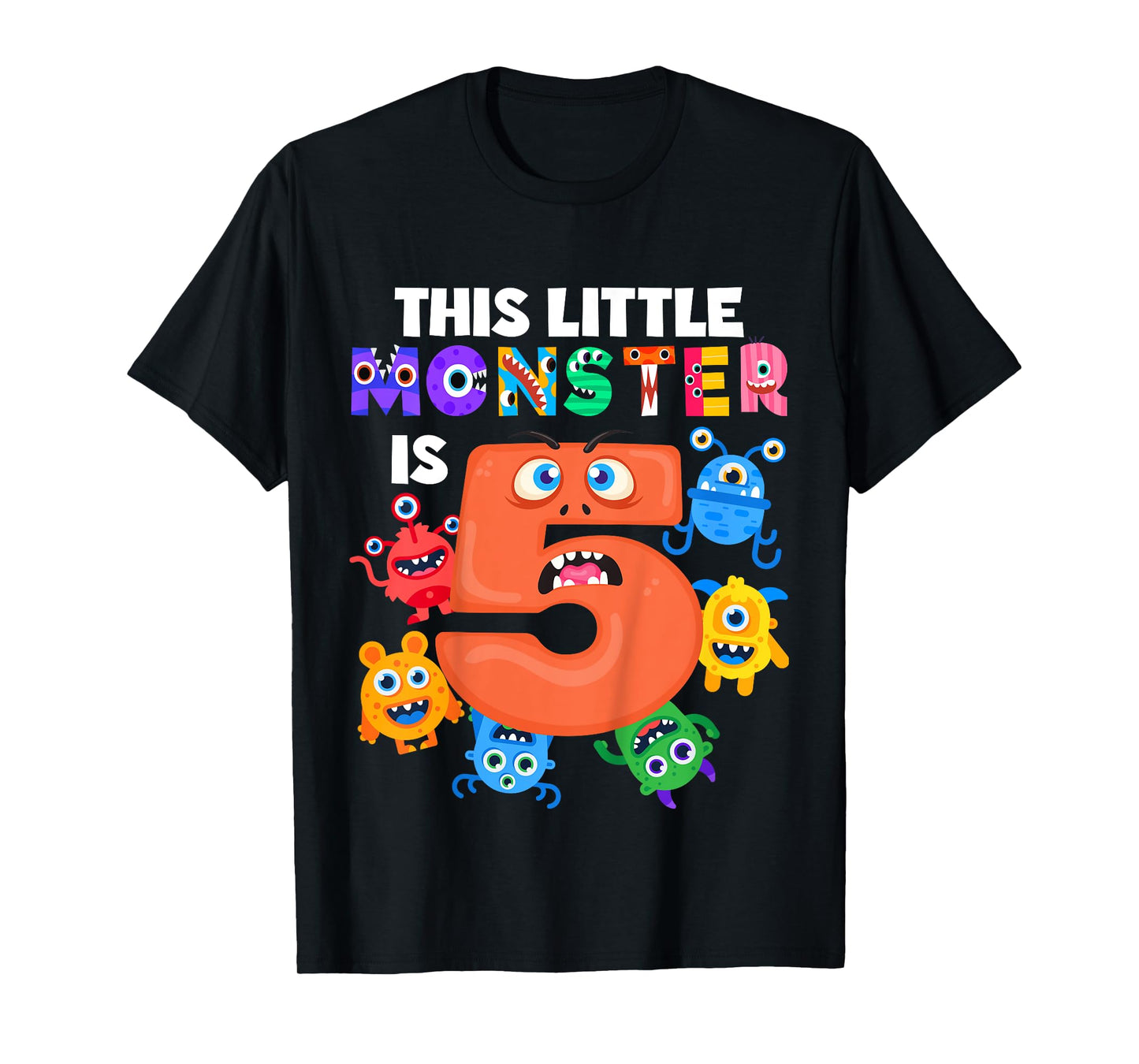 This Little Monster is 5 Five Years 5th Birthday Party Alien T-Shirt