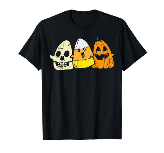 Candy Corn Skeleton Skull Pumpkin Fun Halloween Costume Kids T-Shirt