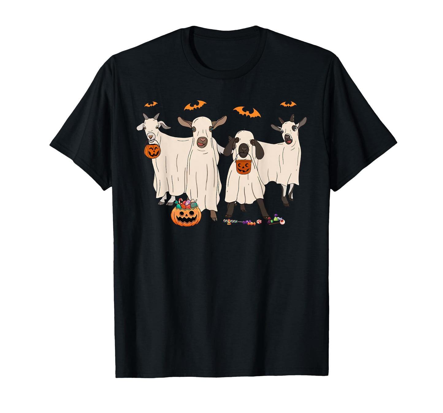 Funny Goat In Ghost Costume Happy Halloween Day Girls Boys T-Shirt