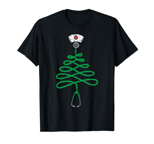 Stethoscope Christmas Tree Nurse Christmas Scrub Top Xmas T-Shirt