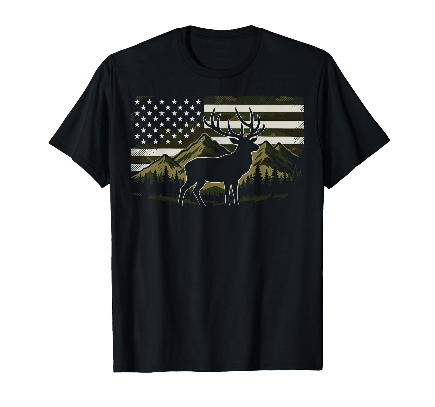 Hunting USA Flag Deer 4th Of July Hunter T-Shirt