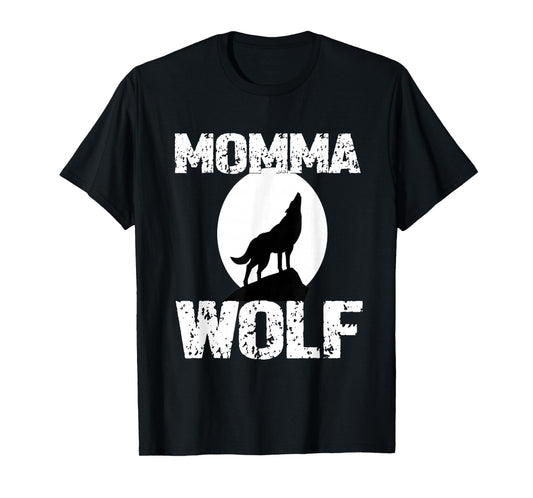 Momma Wolf Shirt Matching Family Tribe Wolves Moon Mom Mum T-Shirt