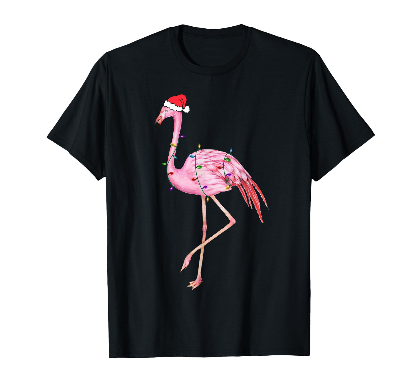 Lighted Flamingo Christmas Tree Lights Xmas Santa Hat Gifts T-Shirt