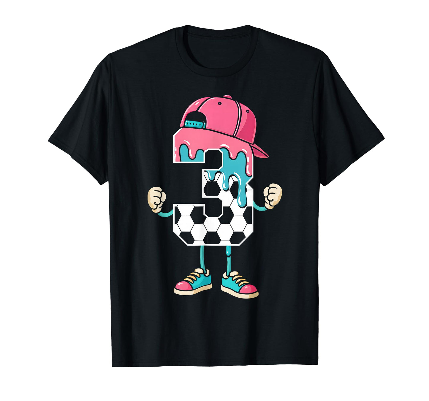 Soccer 3 Year Old Ice Cream Drip Youth 3rd Birthday Boy 3 T-Shirt