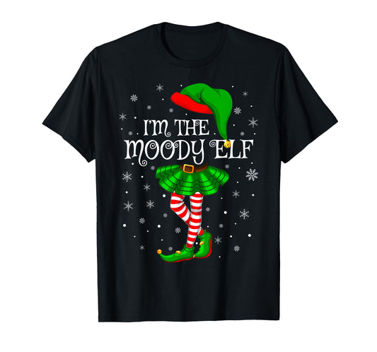 Moody Elf Christmas Matching Family Women Girls Elf T-Shirt