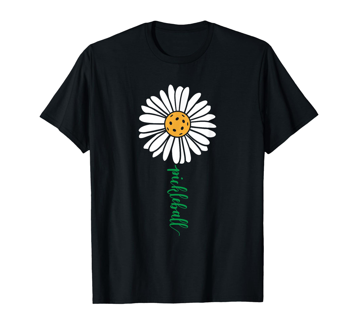 Threadrock Unisex Adults & Kids Pickleball Daisy Flower Short Sleeve T-Shirt, Black, Small