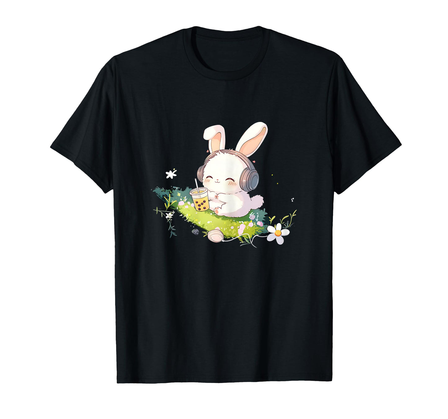 Cutecore Bunny Boba Tea Bubble Tea Headphones Kpop Anime T-Shirt