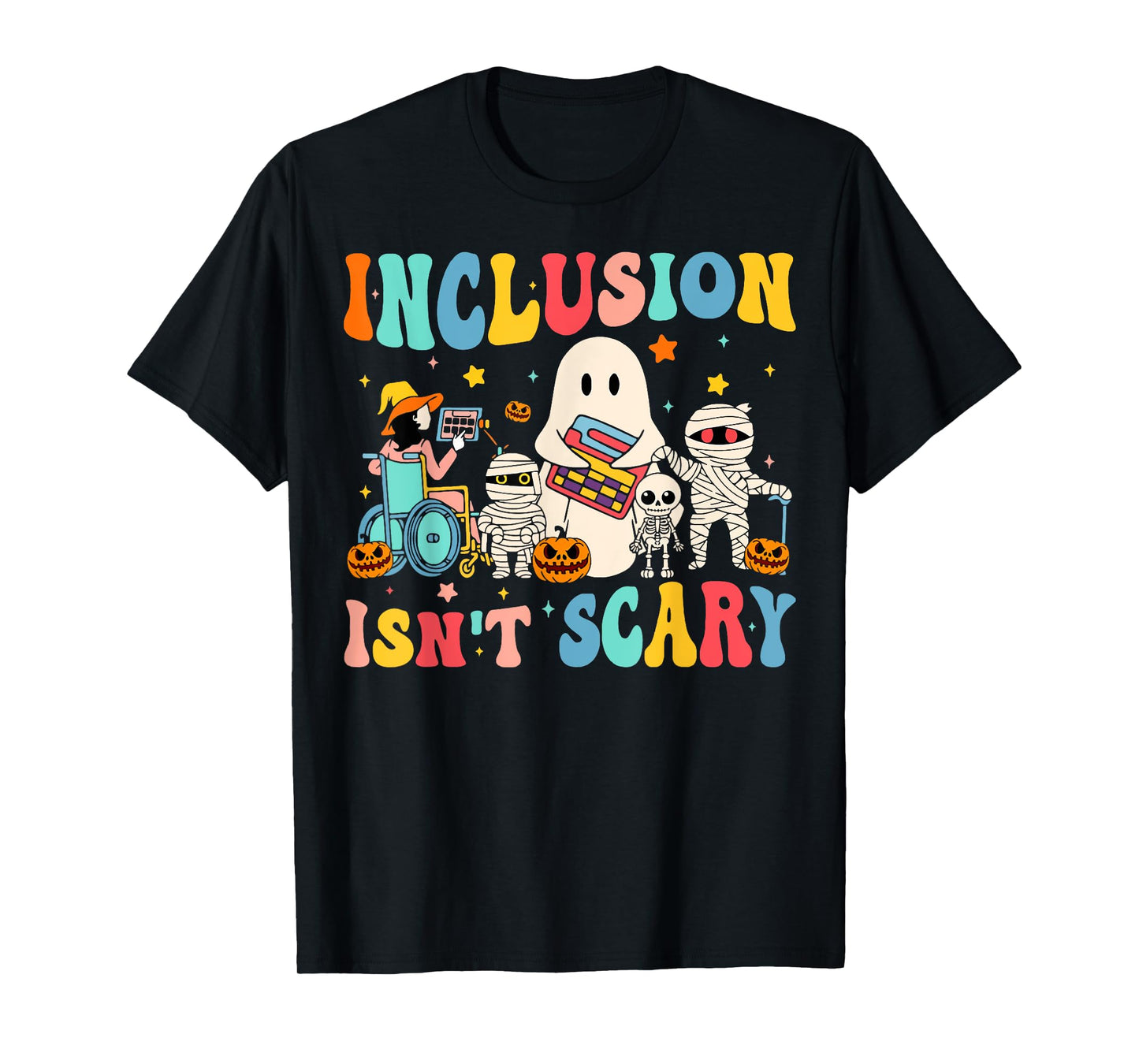 Inclusion Isn't Scary Teacher Skeleton Ghost Cute Halloween T-Shirt