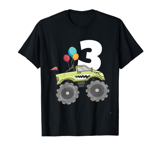 Kids Monster Truck Shark 3rd Birthday Boy 3 Three Year Old T-Shirt