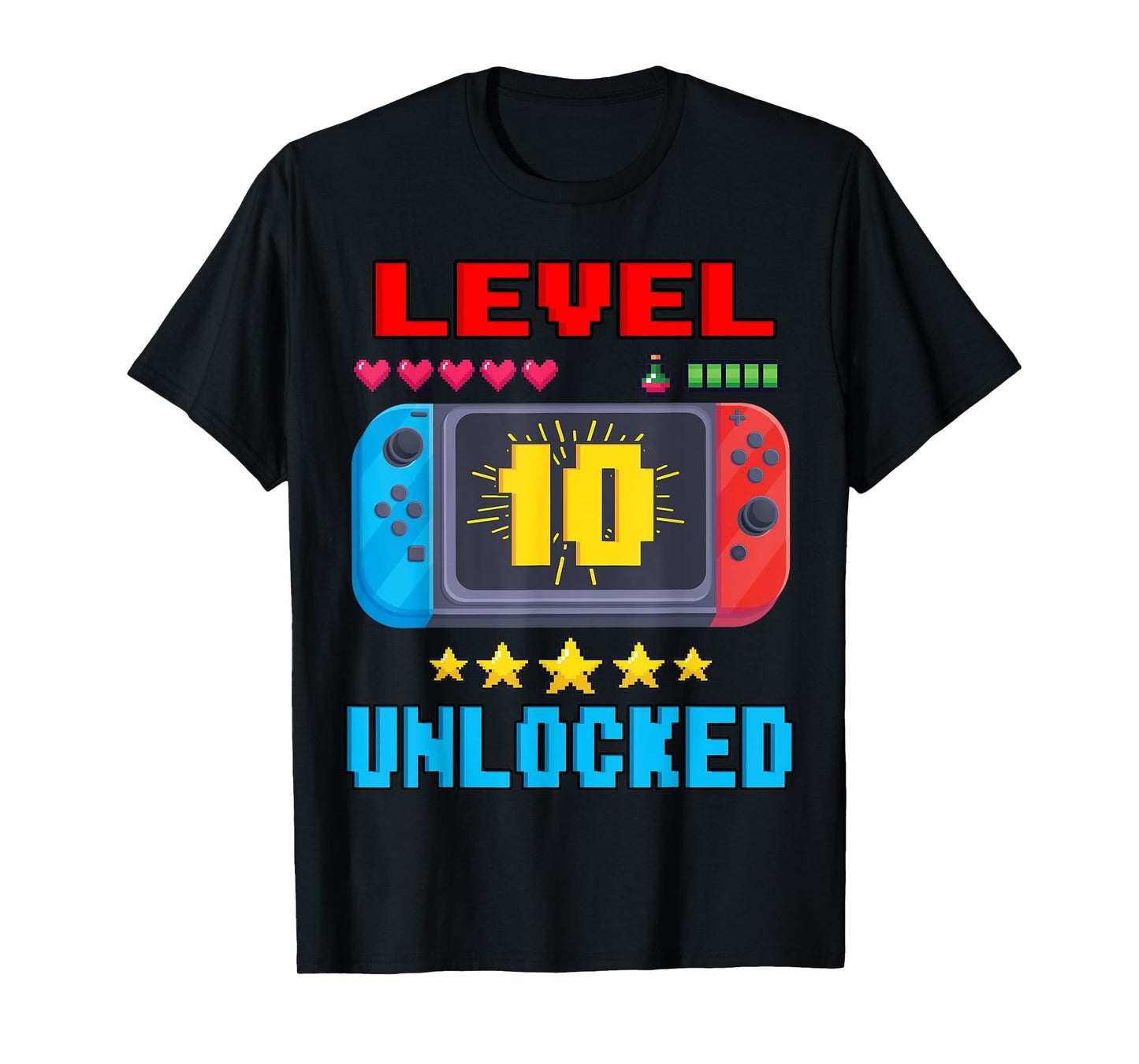 10th Birthday Boy Level 10 Unlocked Video Gamer Birthday T-Shirt