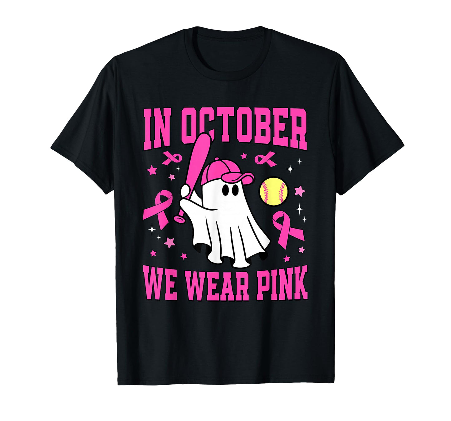 In October We Wear Pink Ghost Softball Breast Cancer T-Shirt