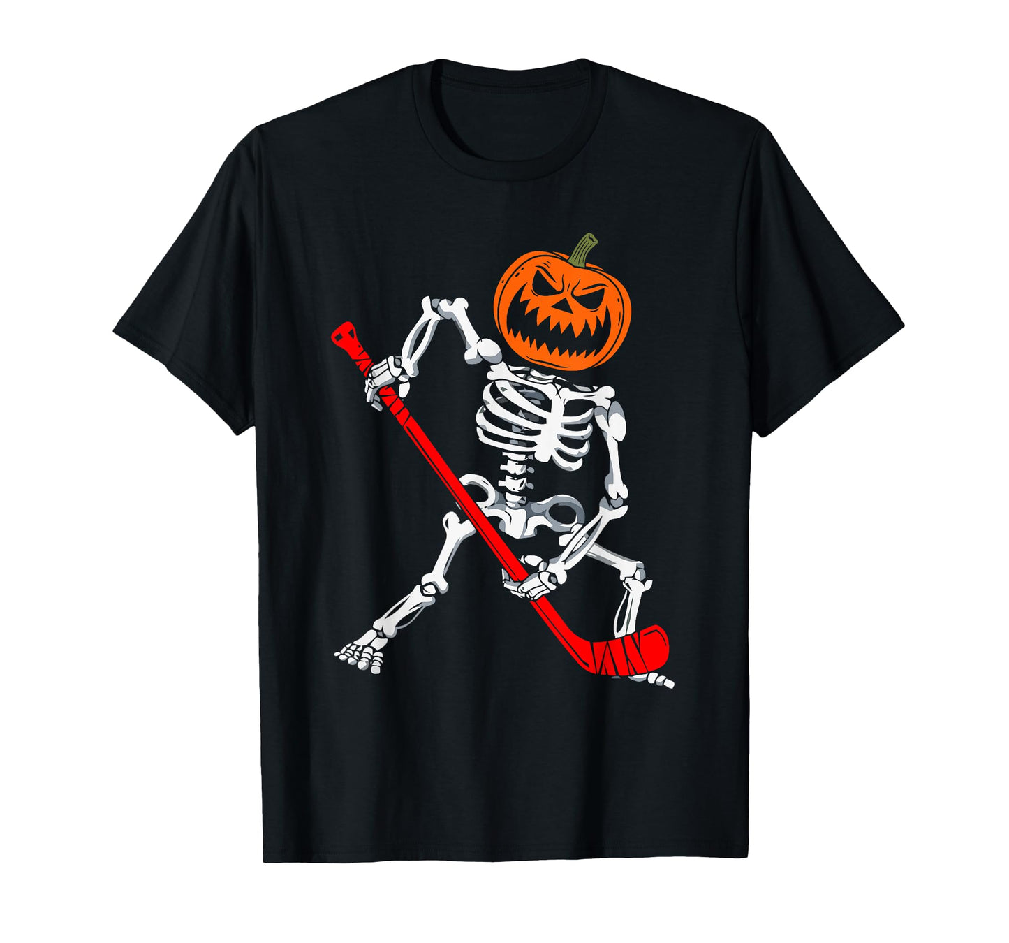 Skeleton Ice Hockey Halloween Pumpkin Hockey Mens Boys Kids T-Shirt