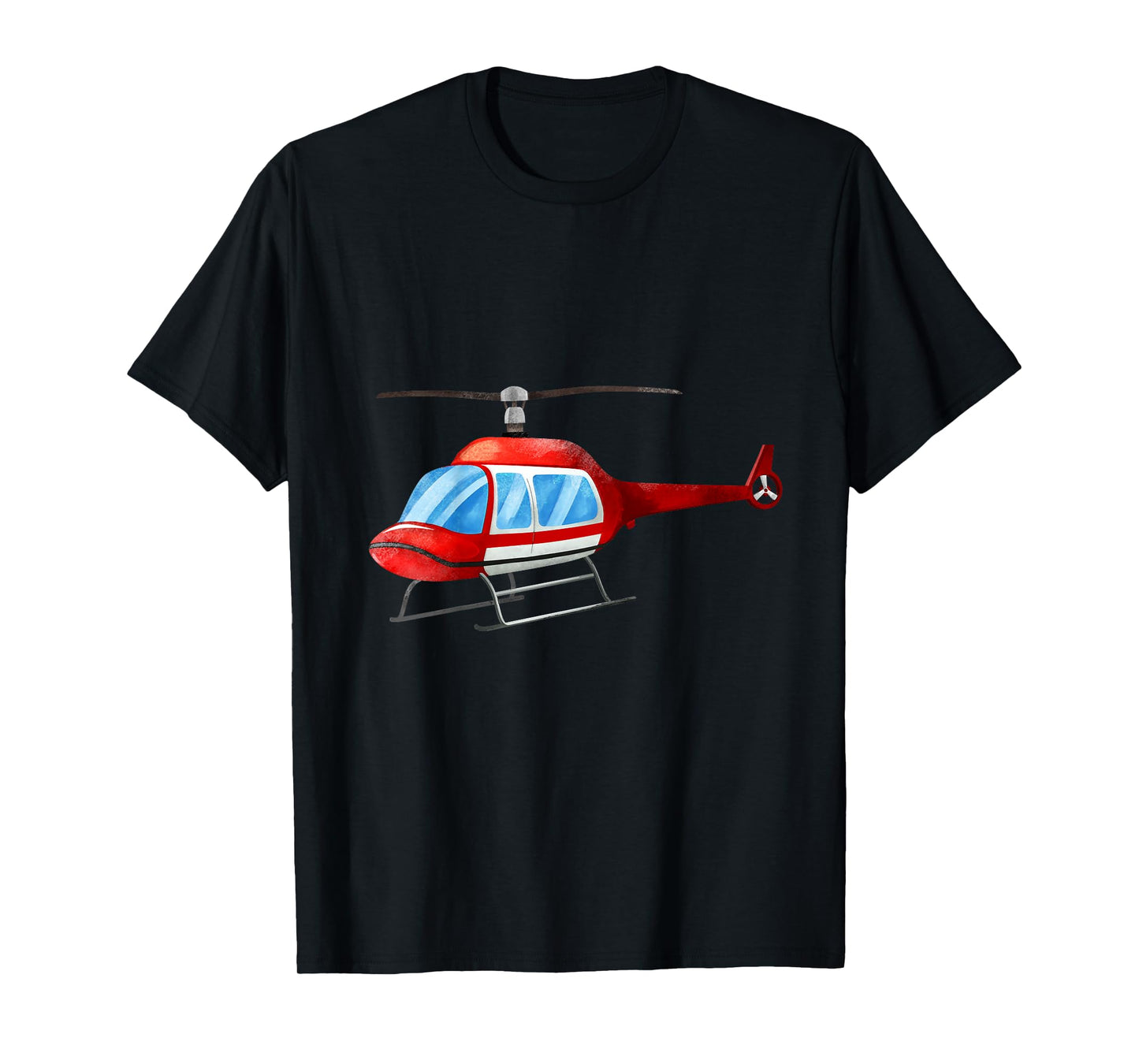 Kids Watercolor Red Helicopter Plane Construction T-Shirt