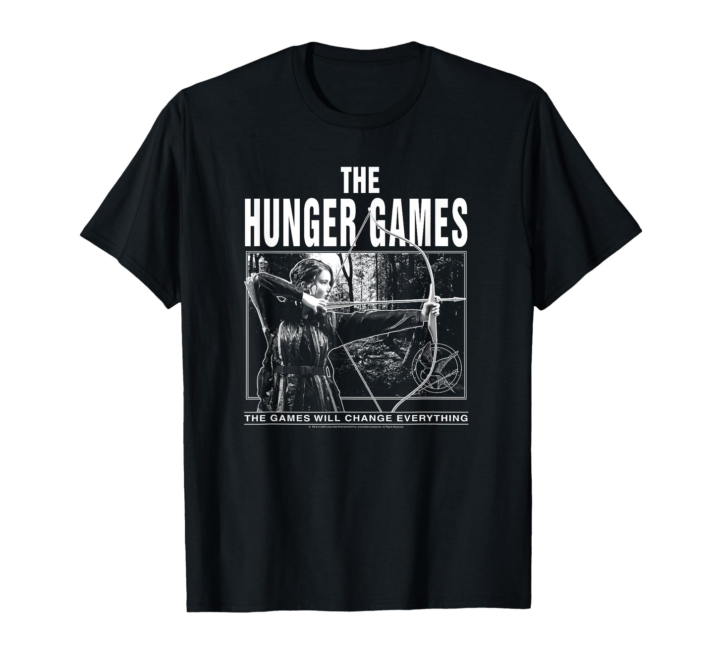 The Hunger Games Black and White Katniss Action Movie T-Shirt